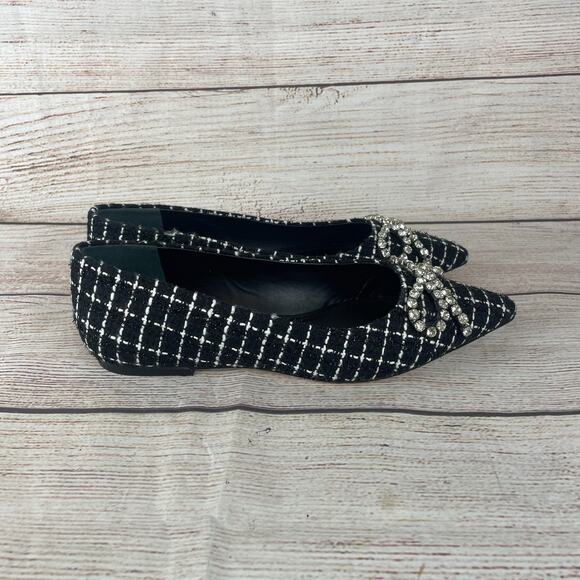 Larroude Lee Womens Sz 7.5 Flats Tweed Milano Black - Picture 5 of 12